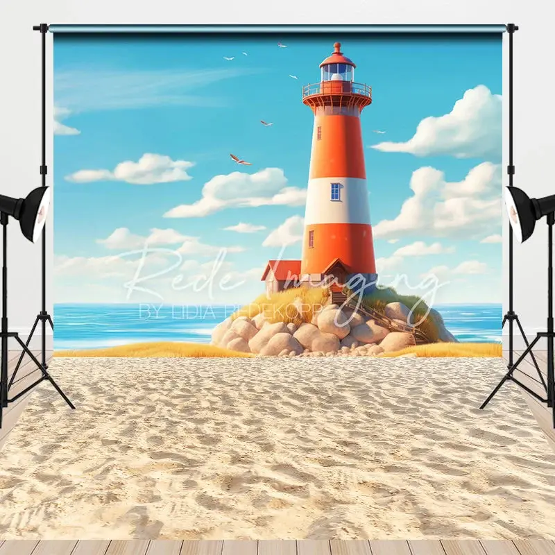 Aperturee Summer Sandy Beach Lighthouse Combo Set Backdrop, 7 x 5 ft / 7 x 5 ft, 97.4 USD, combo set backdrops, LRHD4K70-D, CYHD0W66-D