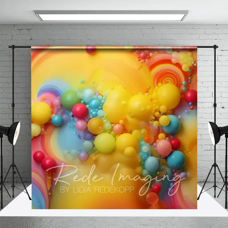 Aperturee Colorful Beads Rainbow Trip Cake Smash Photo Backdrop, 3X2FT(1MX0.6M), 14 USD, birthday cake smash backdrops, LRHD4K92-M