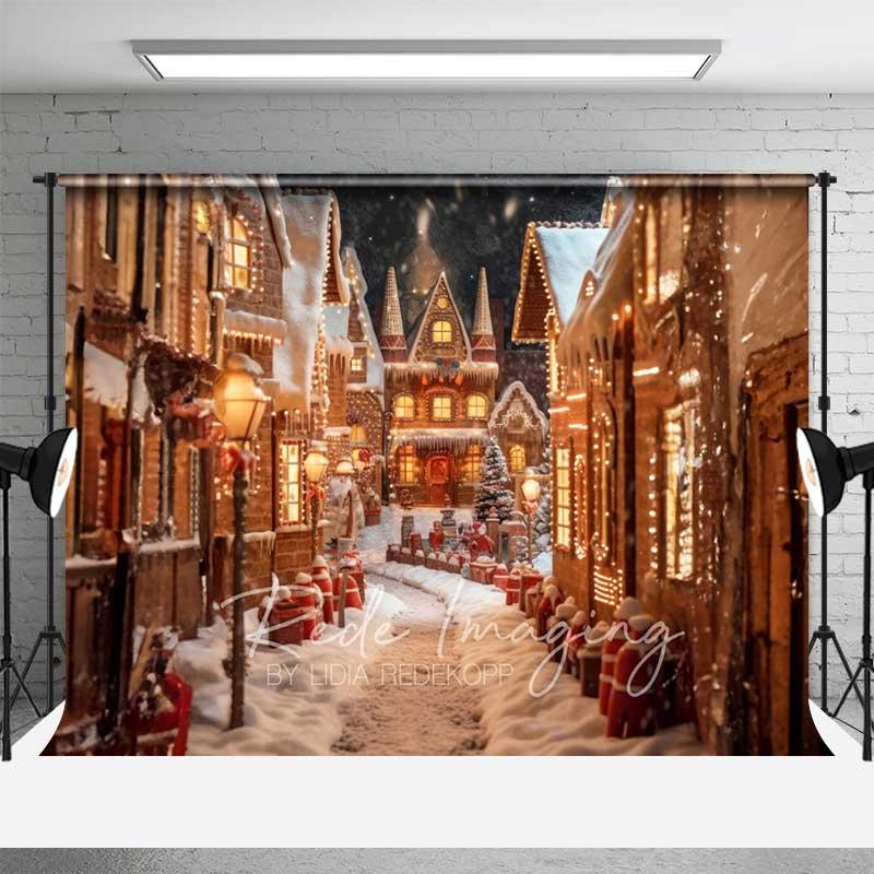 Aperturee Gingerbread Village Backdrop, Christmas Candy House Snowy Street Fantasy Town Photo Background, Kids Portrait