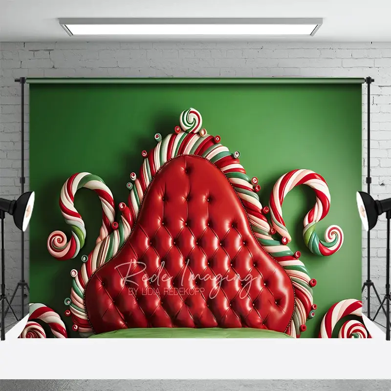 Aperturee Candy Cane Headboard Christmas Backdrop Red Tufted Bed Background Whimsical Sweet Winter Holiday Party Decoration