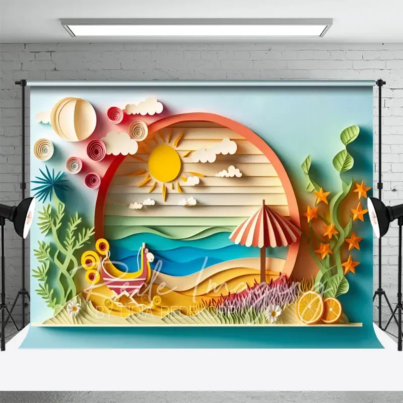Aperturee Colorful Summer Fun Seaside Scenery Photo Backdrop, 3X2FT(1MX0.6M), 14 USD, birthday cake smash backdrops, LRHD5K06-M