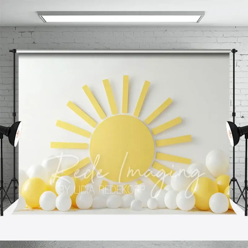 Aperturee White Wall Yellow Sun Balloons Cake Smash Backdrop, 3X2FT(1MX0.6M), 14 USD, birthday cake smash backdrops, LRHD5K10-M