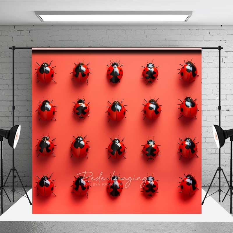 Aperturee Ladybug Pattern Photography Backdrop, Modern Red and Black Insect Art Print, Whimsical Nature Studio Photo Prop, 3x2ft (WxH), 14