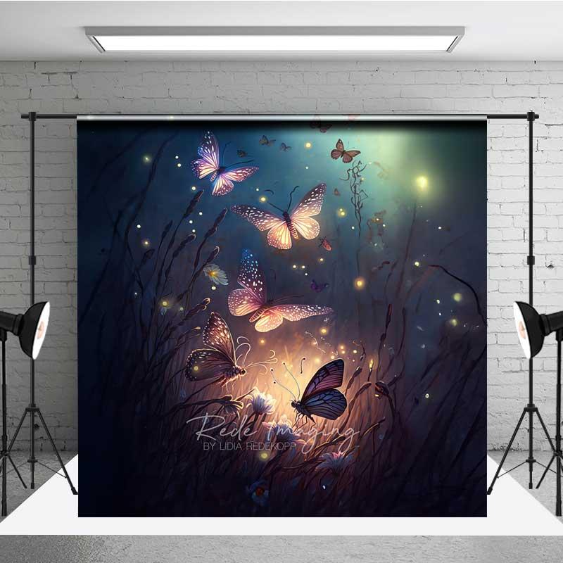 Aperturee Enchanted Forest Butterflies Photography Backdrop, Magical Glowing Insects at Night, Moody and Ethereal Photo Prop, 3x2ft (WxH), 14