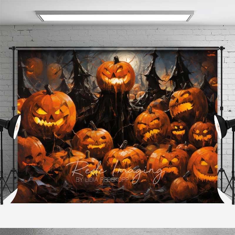 Aperturee Spooky Jack O' Lantern Forest Photography Backdrop, Evil Carved Pumpkins in Dark Woods, Haunted Halloween Photo Prop, 3x2ft (WxH), 14