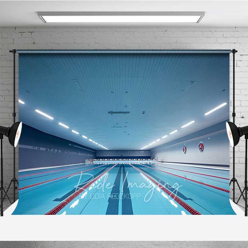 Aperturee Indoor Swimming Pool Lanes Photography Backdrop, Athletic Swim Team Studio Background