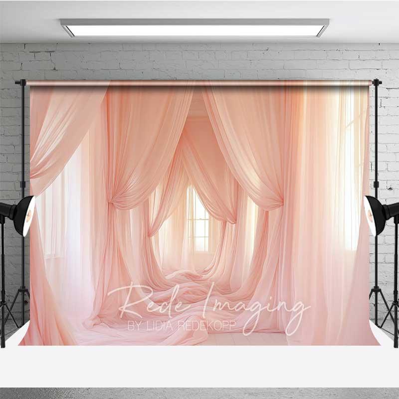 Aperturee Pink Tulle Curtains Maternity Photography Backdrop Studio Background Elegant Portrait Decoration Professional Photography Prop