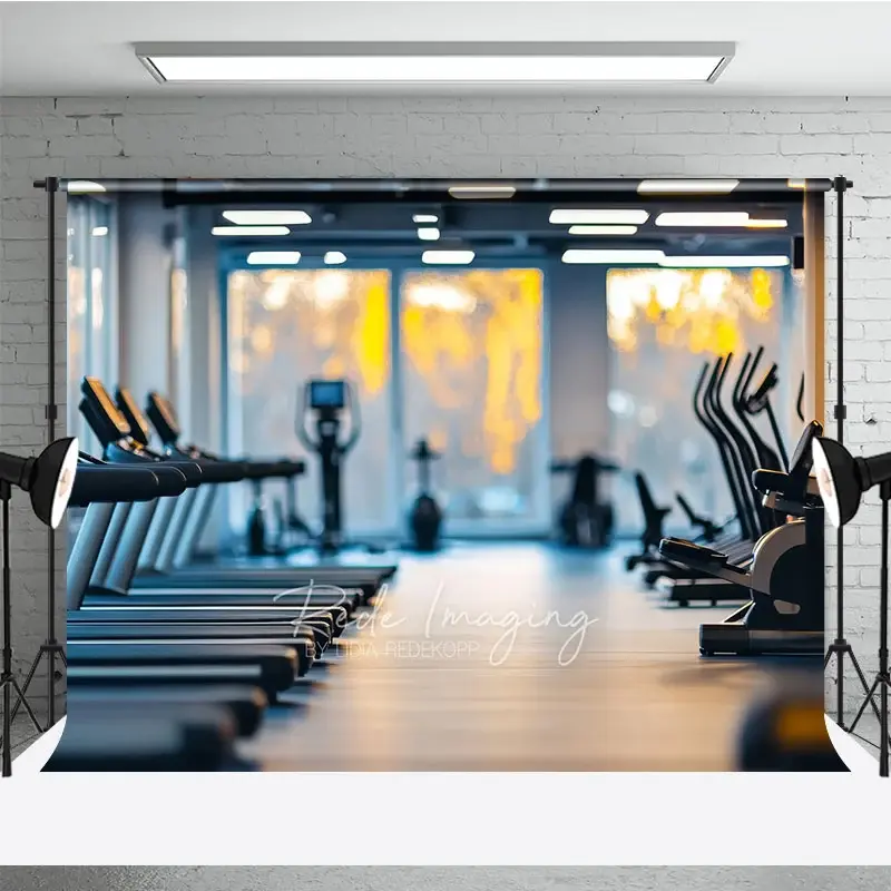 Aperturee Modern Gym Interior Sports Backdrop Fitness Center Treadmills Workout Photography Background