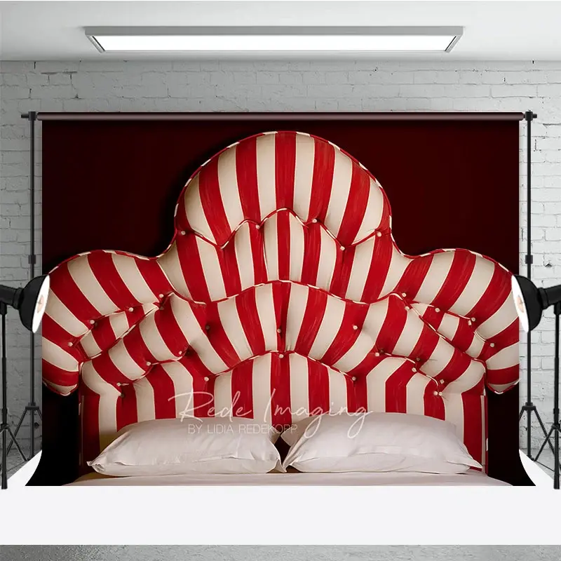 Aperturee Red and White Stripe Headboard Photography Backdrop, Vintage Circus or Carnival Themed, Fun Bedroom Photo Prop, 3x