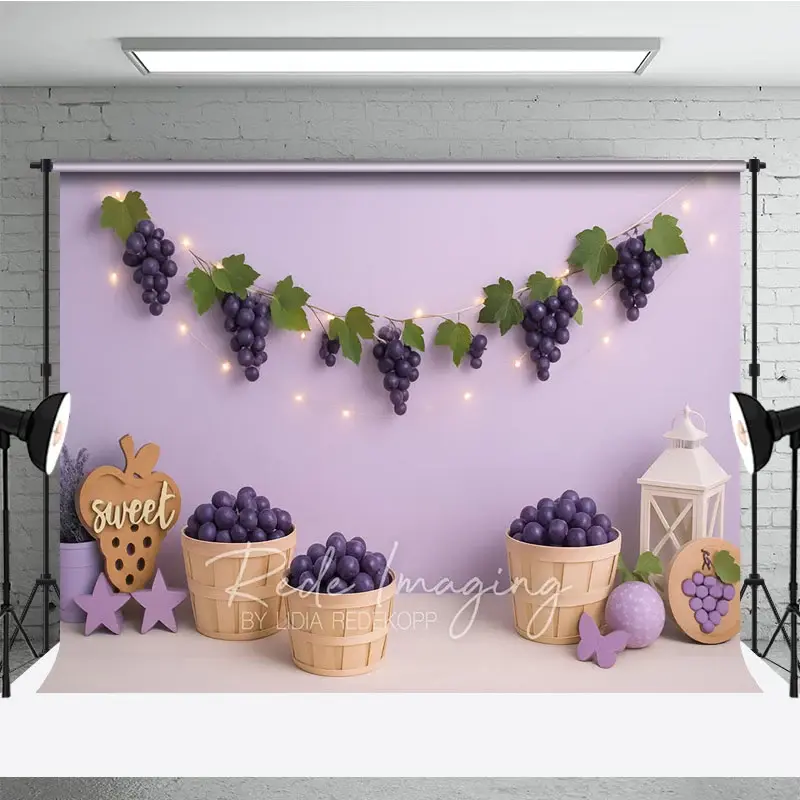 Aperturee Purple Grape Harvest and Lavender Garden Photo Backdrop, Sweet Vineyard Birthday Photography Background