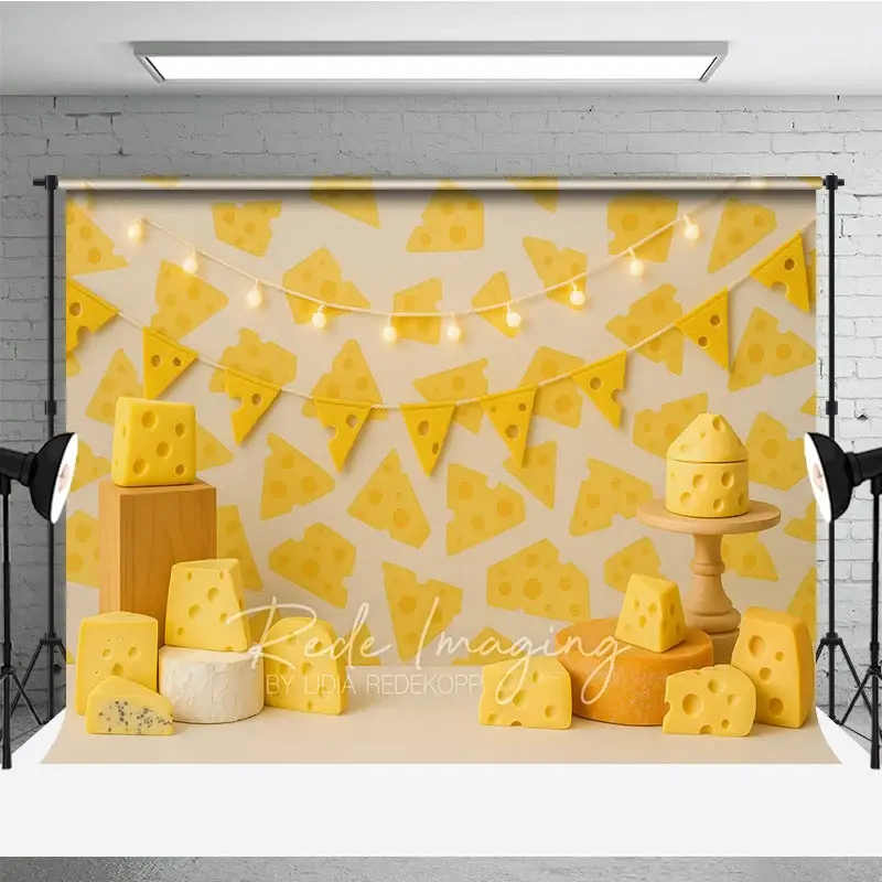 Aperturee Yellow Swiss Cheese Pattern Photo Backdrop, Say Cheese Birthday Cake Smash Photography Background