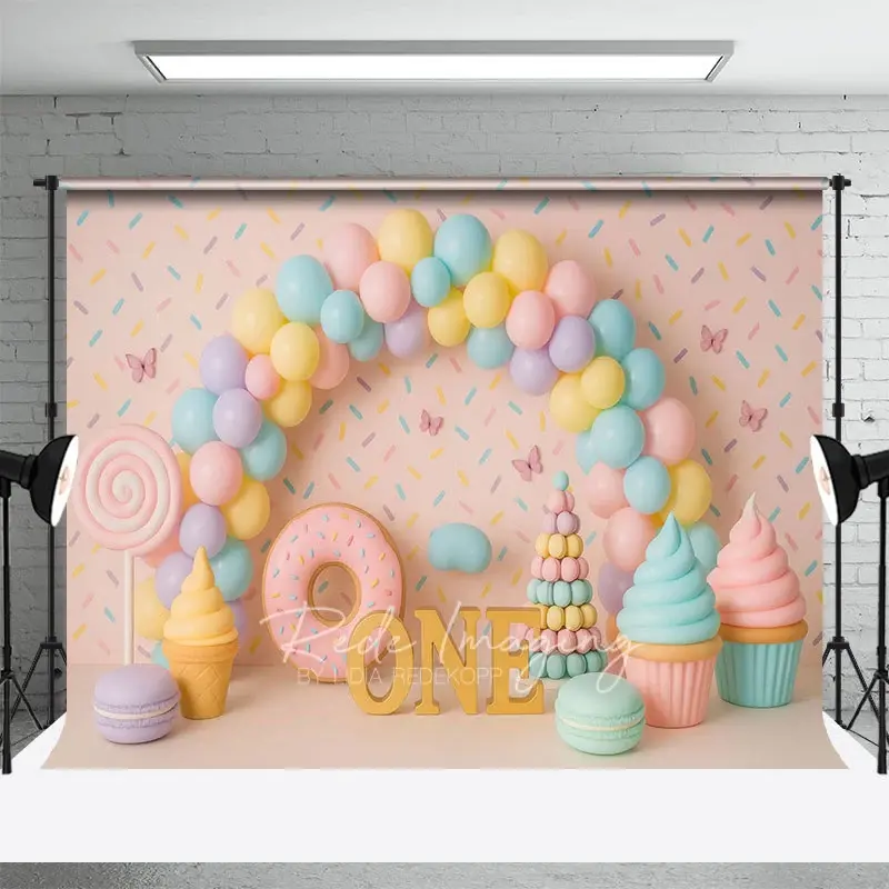 Aperturee Sweet Donut Dessert Balloon Arch Cake Smash Backdrop, 3X2FT(1MX0.6M), 14 USD, birthday cake smash backdrops, LRHD8K37-M