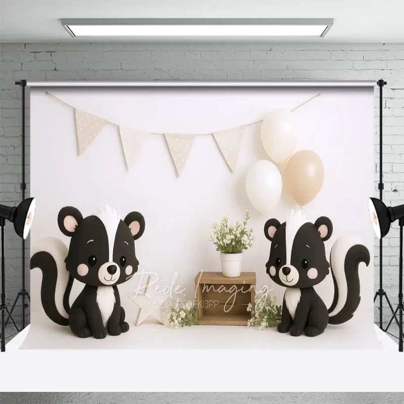 Aperturee Floral Little Raccoon Balloon Cake Smash Backdrop, 3X2FT(1MX0.6M), 14 USD, birthday cake smash backdrops, LRHD8K86-M
