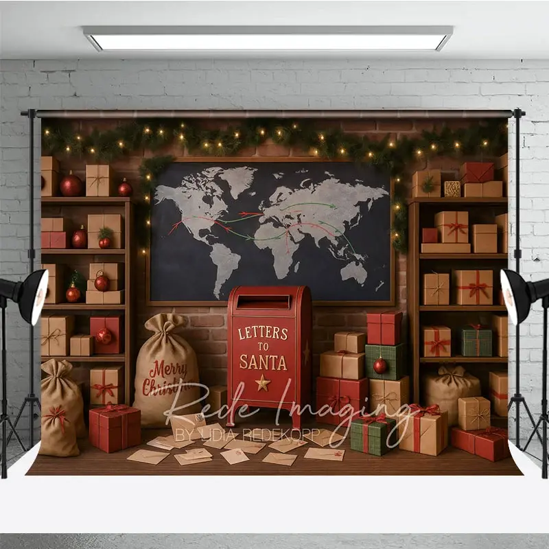 Aperturee Letters to Santa Photography Backdrop, Christmas Mailroom Workshop, Holiday Mini Session Photo Background, 3x2ft (WxH)