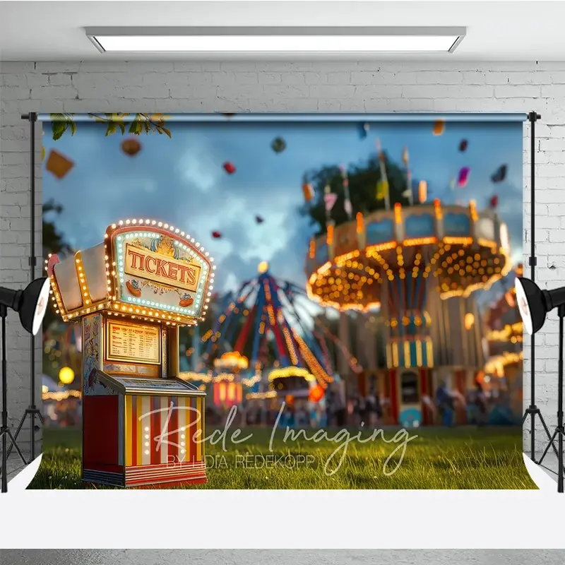 Aperturee Vintage Carnival Ticket Booth Cake Smash Backdrop, Amusement Park Rides Photography Studio Background