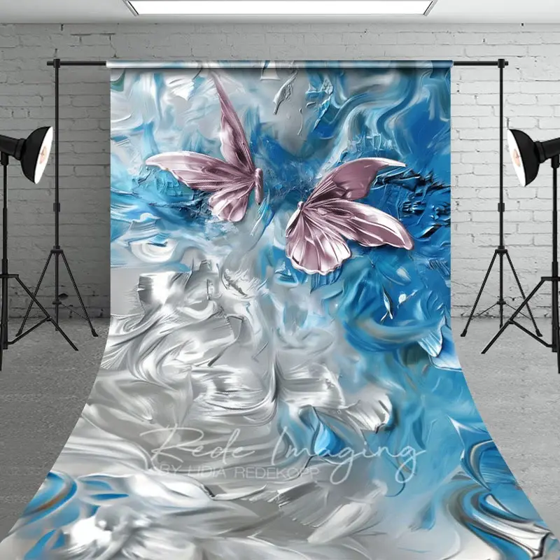 Aperturee Elegant Pink Blue Abstract Butterfly Sweep Backdrop, 5 x 7 ft (1.5 x 2.1 m), 42 USD, sweep backdrops, LRSD1K59-D
