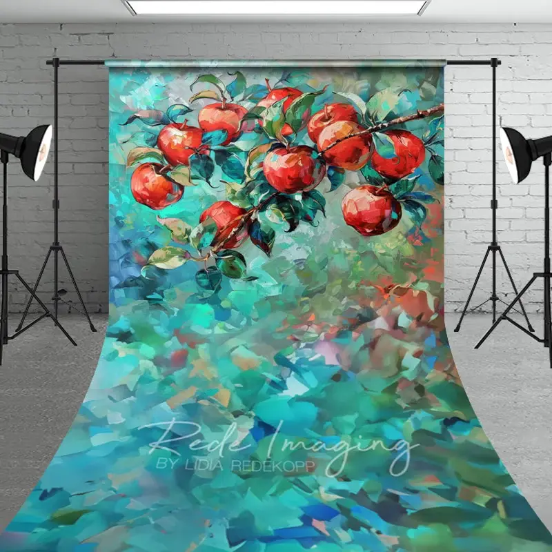 Aperturee Red Abstract Painted Apples Fine Art Sweep Backdrop, 5 x 7 ft (1.5 x 2.1 m), 42 USD, sweep backdrops, LRSD1K60-D