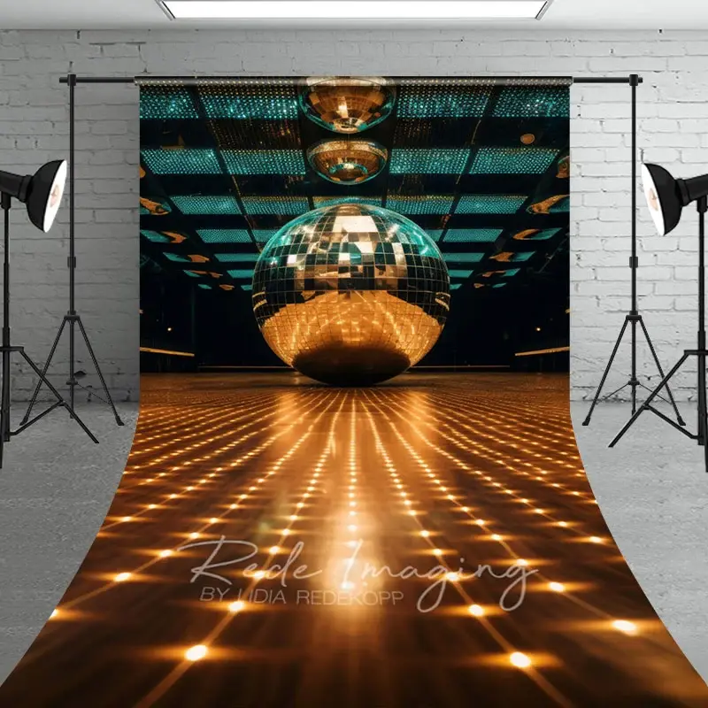 Aperturee Green Gold Crystal Balls Dance Hall Sweep Backdrop, 5 x 7 ft (1.5 x 2.1 m), 42 USD, sweep backdrops, LRSD1K82-D