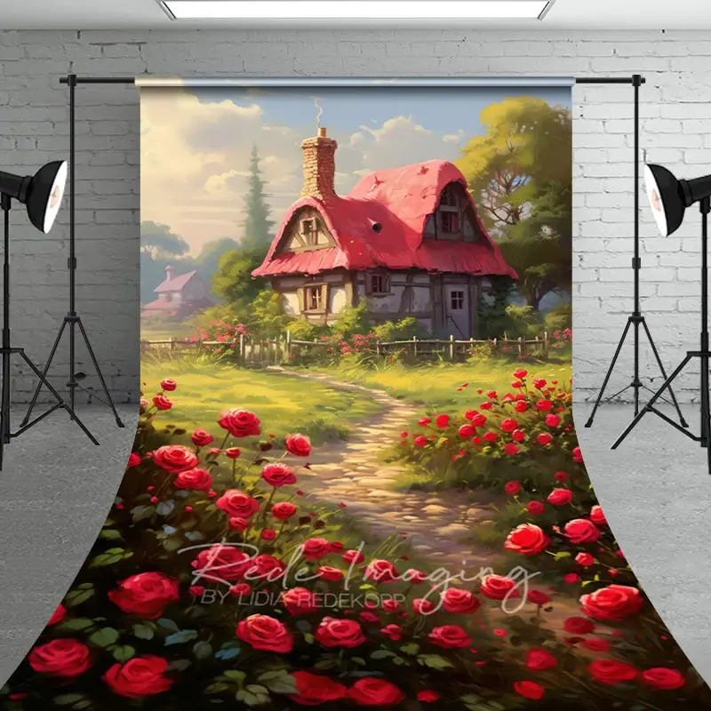 Aperturee Spring Greenery Red Rose Cabin Garden Sweep Backdrop, 5 x 7 ft (1.5 x 2.1 m), 42 USD, sweep backdrops, LRSD2K08-D