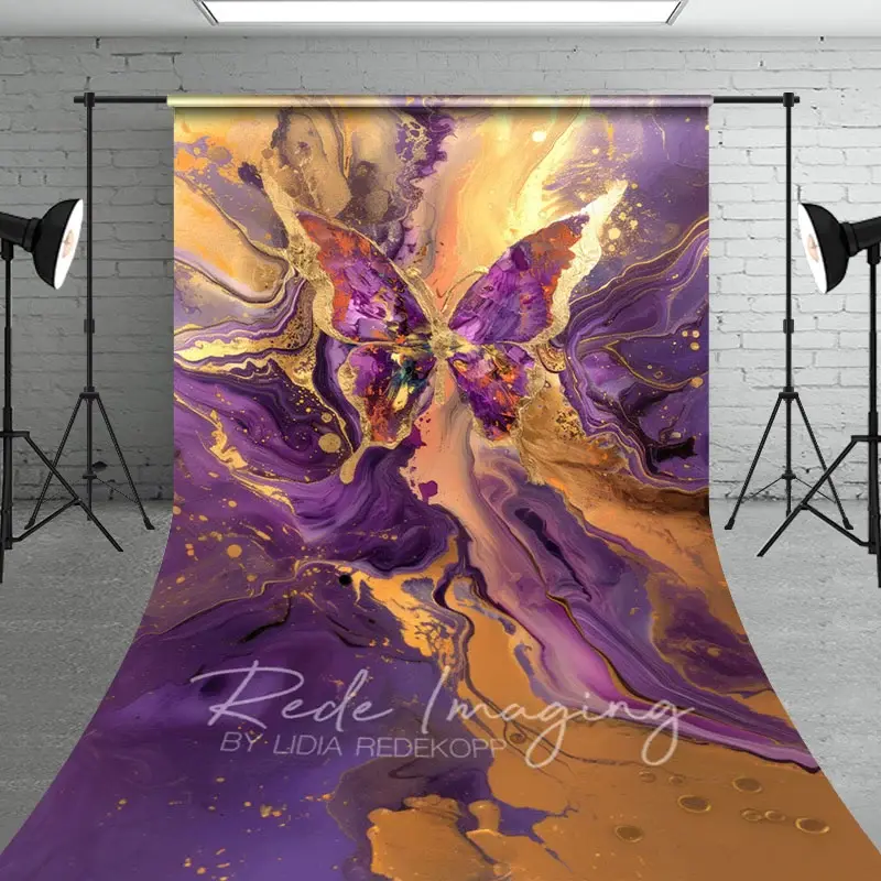 Aperturee Purple Gold Abstract Butterfly Fine Art Sweep Backdrop, 5 x 7 ft (1.5 x 2.1 m), 42 USD, sweep backdrops, LRSD2K35-D