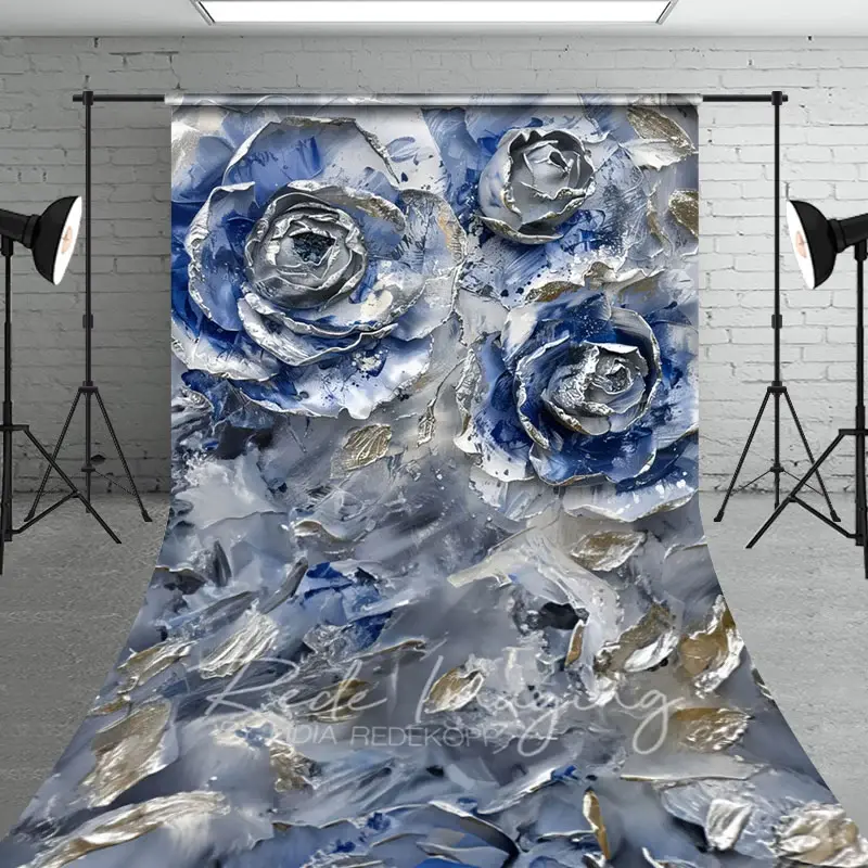 Aperturee Retro Blue Abstract Floral Fine Art Sweep Backdrop, 5 x 7 ft (1.5 x 2.1 m), 42 USD, sweep backdrops, LRSD2K42-D