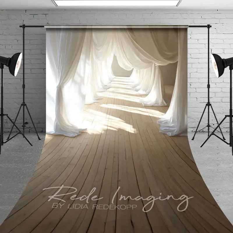 Aperturee Sunlight White Flowy Drapery Wood Floor Sweep Backdrop, 5 x 7 ft (1.5 x 2.1 m), 42 USD, sweep backdrops, LRSD3K28-D