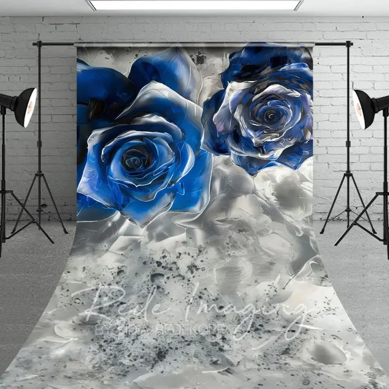 Aperturee Retro Blue Silver Abstract Floral Sweep Backdrop, 5 x 7 ft (1.5 x 2.1 m), 42 USD, sweep backdrops, LRSD3K82-D