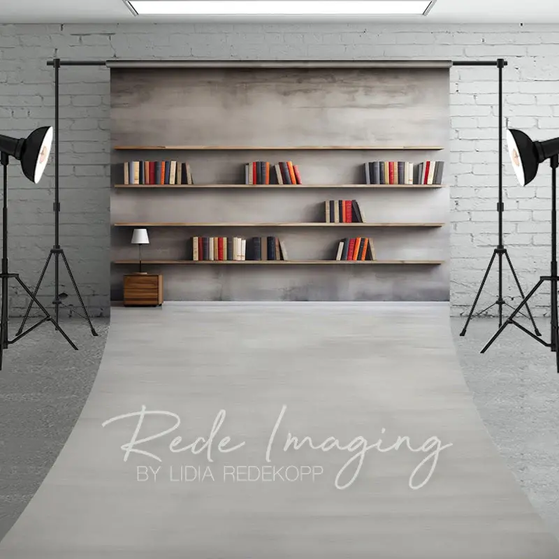 Aperturee Minimalist Grey Dark Room Bookshelf Sweep Backdrop, 5 x 7 ft (1.5 x 2.1 m), 42 USD, sweep backdrops, LRSD3K88-D