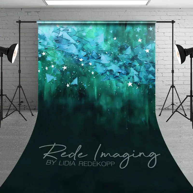 Aperturee Abstract Green Stars Fine Art Sweep Photo Backdrop, 5 x 7 ft (1.5 x 2.1 m), 42 USD, sweep backdrops, LRSD4K41-D
