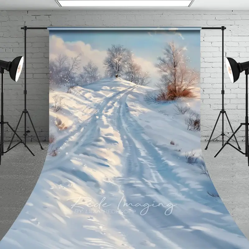 Aperturee Winter Landscape Sweep Backdrop Snowy Hill Birch Tree Photography Background Nature Scenic Painting Holiday Party Decoration