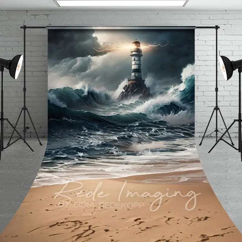 Aperturee Natural Ocean Waves Stormy Lighthouse Sweep Backdrop, 5 x 7 ft (1.5 x 2.1 m), 42 USD, sweep backdrops, LRSD5K01-D