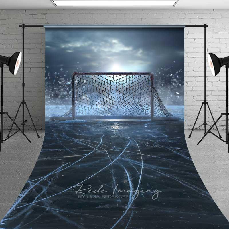 Aperturee Ice Hockey Rink Goal Sweep Photography Backdrop, Professional Winter Sports Arena Studio Prop