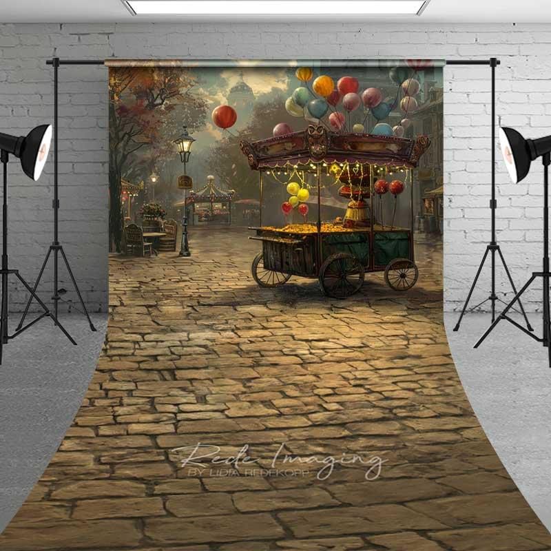 Aperturee Vintage Street Scene Sweep Backdrop, Old Town Cobblestone Photography Props