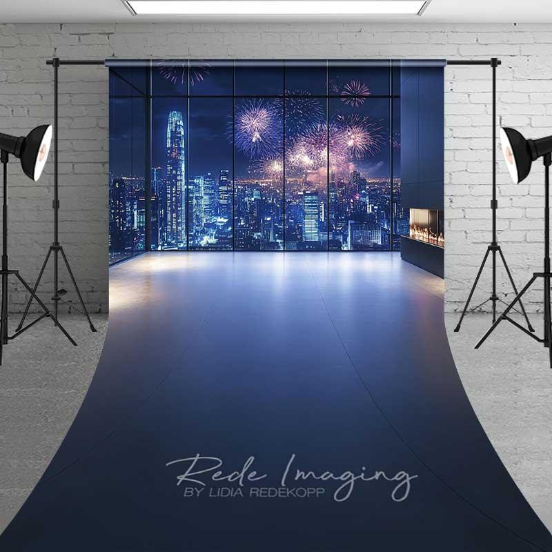 Aperturee New Year City Skyline Sweep Backdrop Fireworks Studio Floor Prop Holiday Celebration Decoration Professional Photography Mat