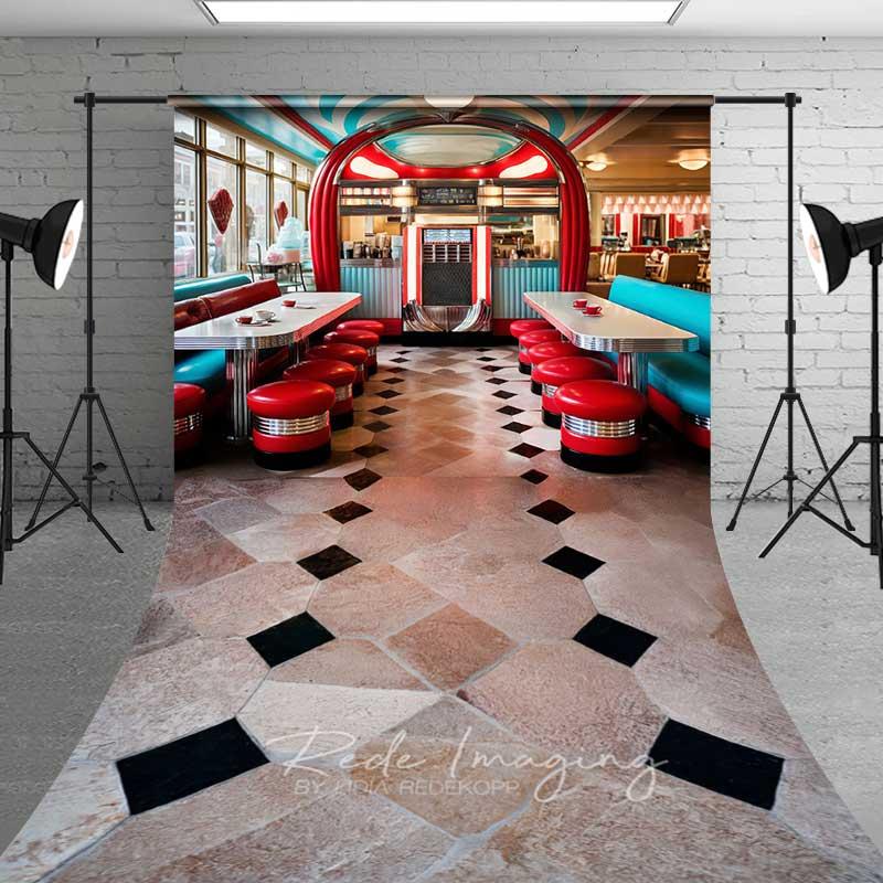 Aperturee 50s Retro Diner Sweep Backdrop Vintage Tile Studio Floor Prop Restaurant Decoration Professional Photography Rubber Floor Mat