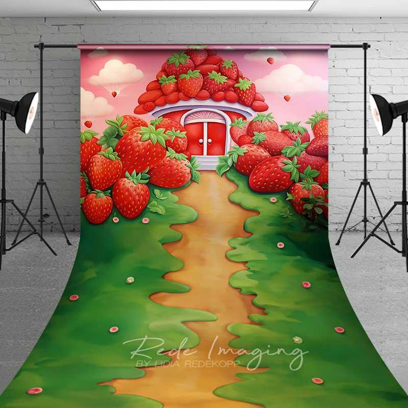 Aperturee Sweet Strawberry House Cake Smash Sweep Backdrop Grass Studio Floor Kids Decoration Professional Photography Rubber Floor Mat