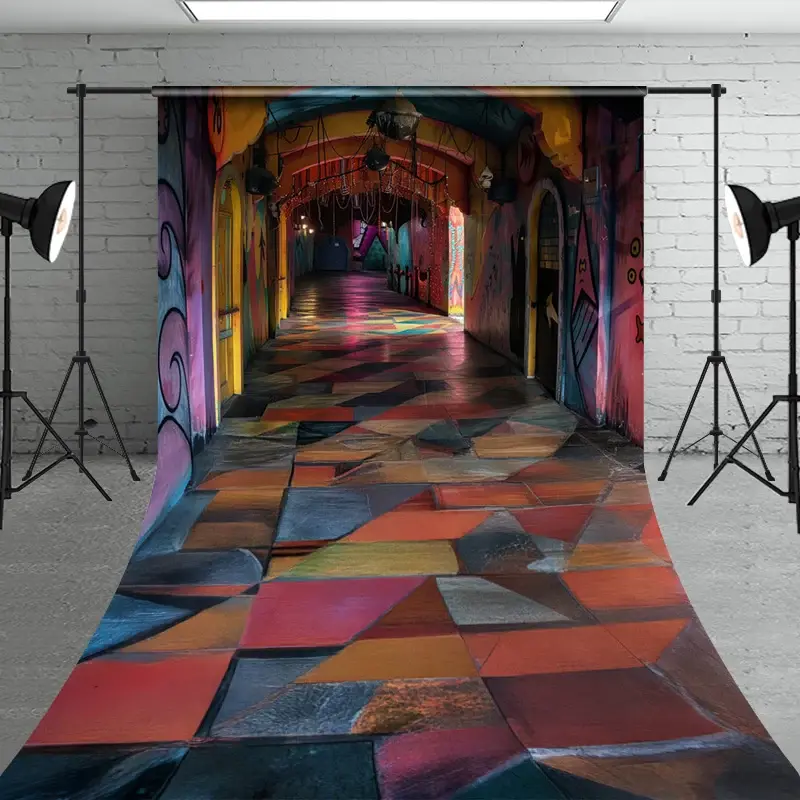 Aperturee Abandoned Funhouse Hallway Sweep Backdrop, Colorful Graffiti for Grungy Photos, Carnival Themed Studio Floor, 5x7ft (WxH), 42 USD, sweep b