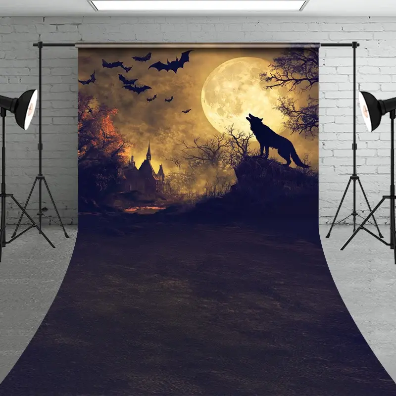 Aperturee Werewolf Howling at Full Moon Sweep Backdrop, Gothic Halloween Night Scene, Spooky Forest Photo Shoots, 5x7ft (WxH), 42 USD, sweep backdro