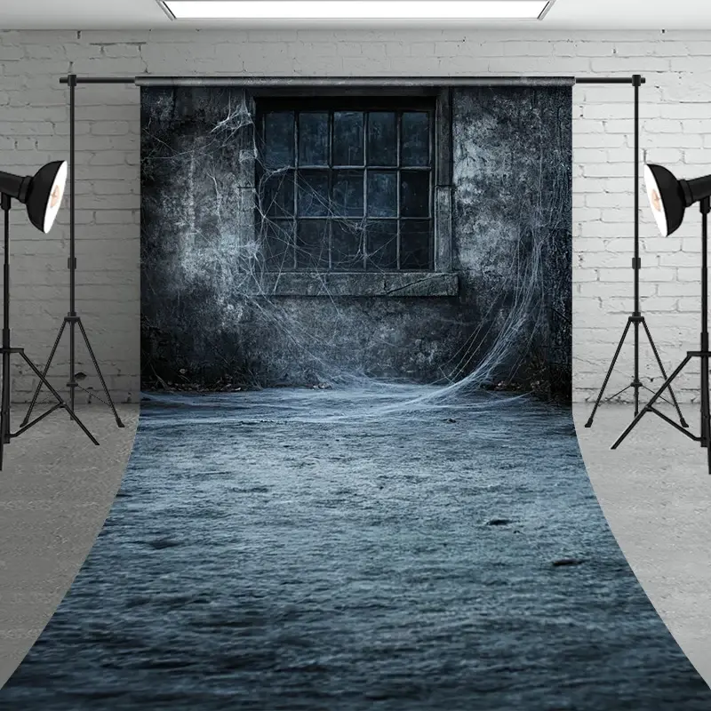 Aperturee Creepy Window with Spiderwebs Sweep Backdrop, Grungy Haunted House Wall, Spooky Halloween Themed Portraits, 5x7ft (WxH), 42 USD, sweep bac