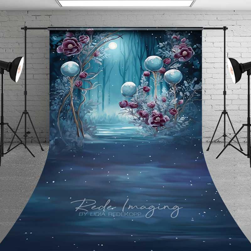 Aperturee Fantasy Blue Forest Sweep Photo Backdrop Fairytale Photo Background