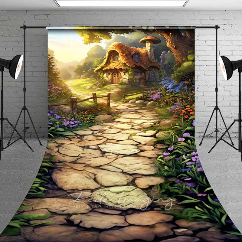 Aperturee Fantasy Mushroom House Sweep Photo Backdrop Storybook Photo Background
