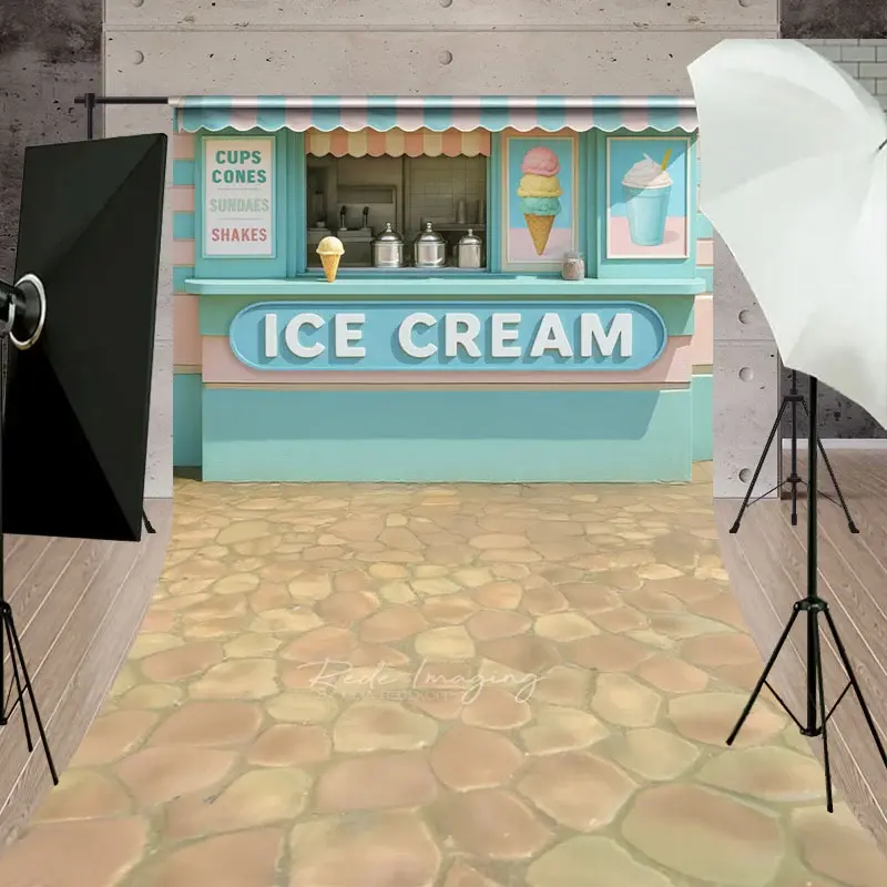 Aperturee Tiffany Green Pink Ice Cream Shop Sweep Photo Backdrop, 5 x 7 ft (1.5 x 2.1 m), 42 USD, sweep backdrops, LRSD8K13-D