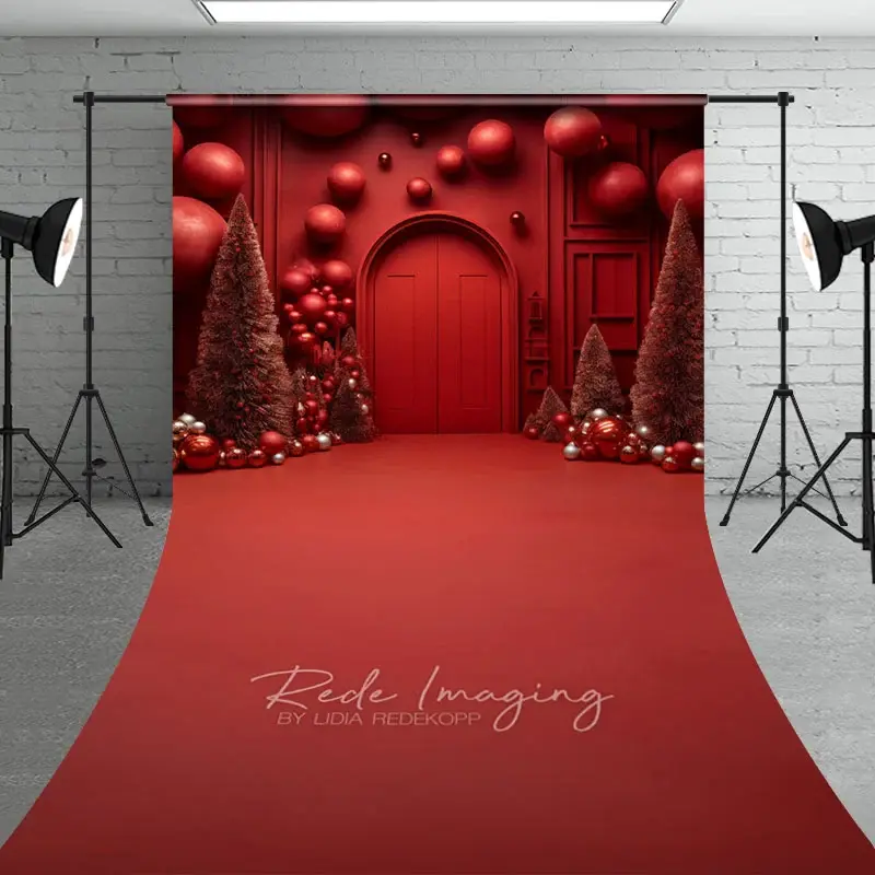 Aperturee All Red Monochromatic Christmas Sweep Backdrop, Modern and Bold Holiday, Minimalist Photo Studio Floor Drop, 5x7ft (WxH)