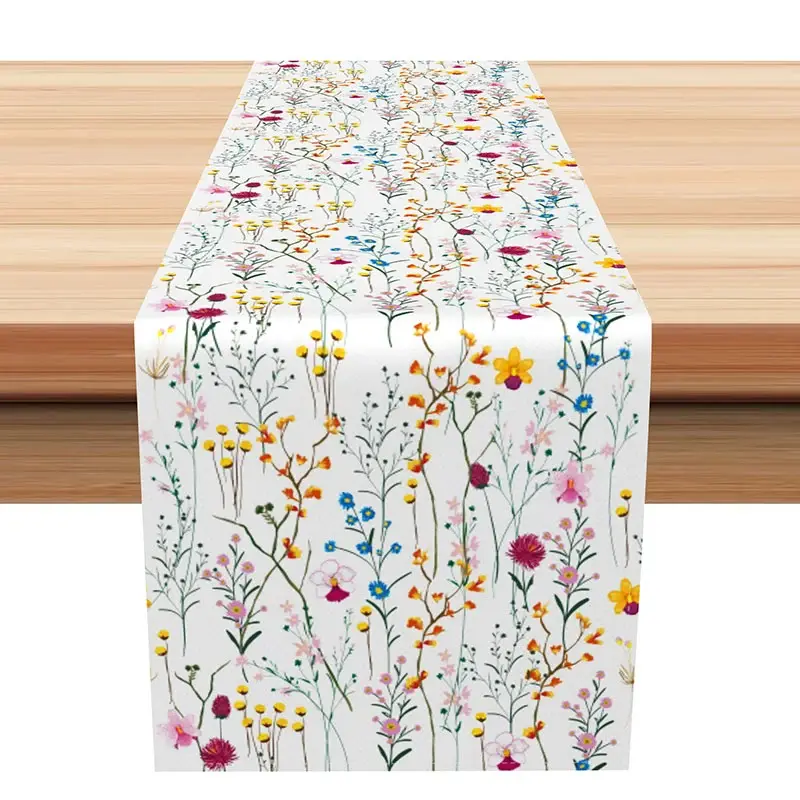 Aperturee Colorful Spring Wildflower Table Runner, Dainty Botanical Print, Farmhouse Kitchen Dining Table Decor, 12x72in (WxH)
