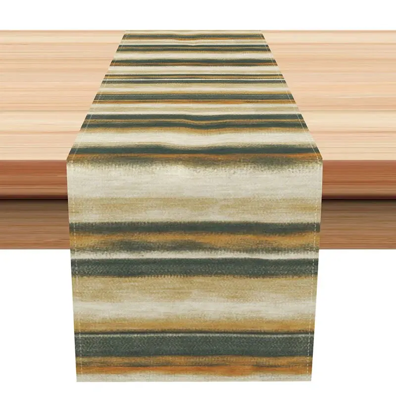 Aperturee Neutral Abstract Stripe Table Runner, Beige, Brown and Green Textured Print, Modern Farmhouse Kitchen Decor, 12x72in (WxH)
