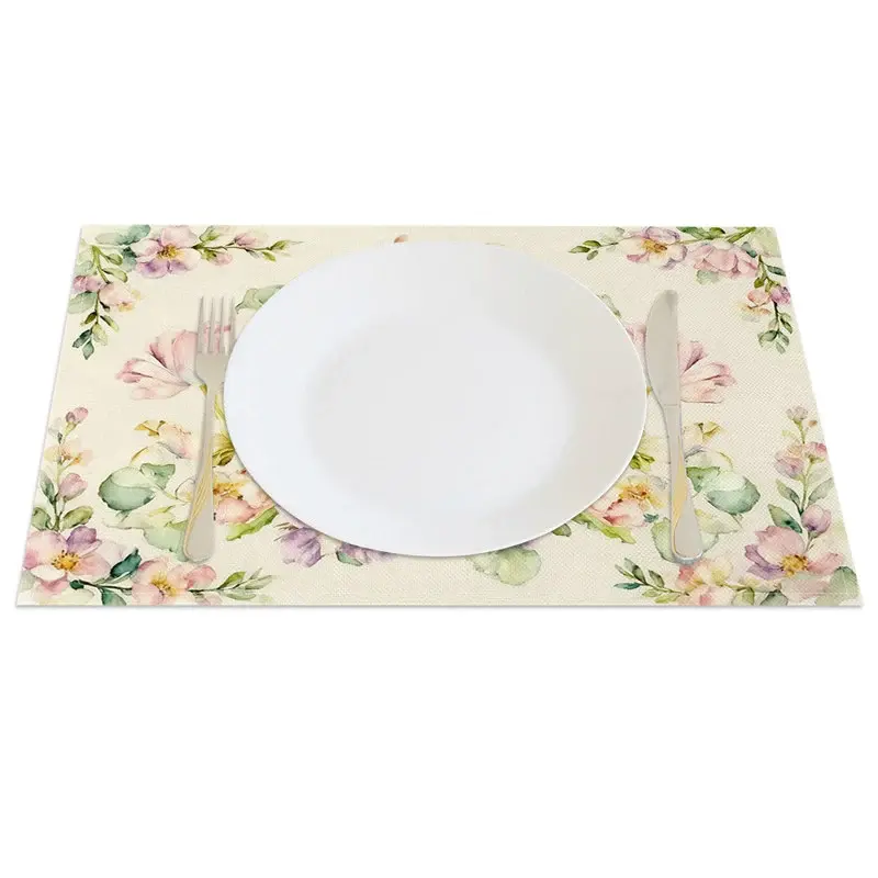 Aperturee Watercolor Cross Egg Easter Bunny Set of 4 Placemats, Artistic Religious Table Decor