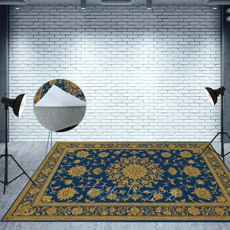 Aperturee Baroque Navy Gold Fabric Floor Backdrop For Photo, 5X3FT(1.5X1M), 41.2 USD, fabric floor backdrops, MATLRHD7K00-E