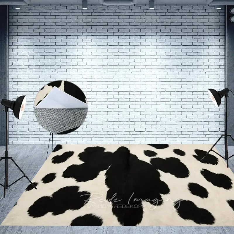 Aperturee Cow Pattern Carpet Fabric Floor Backdrop For Photo, 5X3FT(1.5X1M), 41.2 USD, fabric floor backdrops, MATLRHD7K87-E