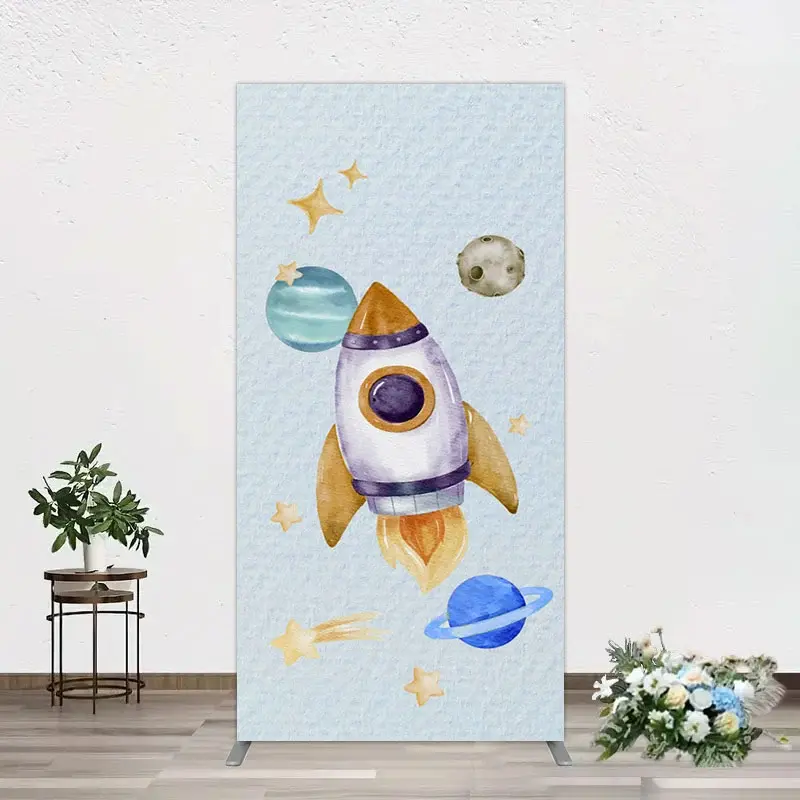 Aperturee Cartoon Starry Sky Rocket Birthday Rectangle Backdrop, 1.6 x 4 ft (0.5 x 1.2 m), 98.18 USD, arch backdrop kit, MJHD0L06CF-AJ