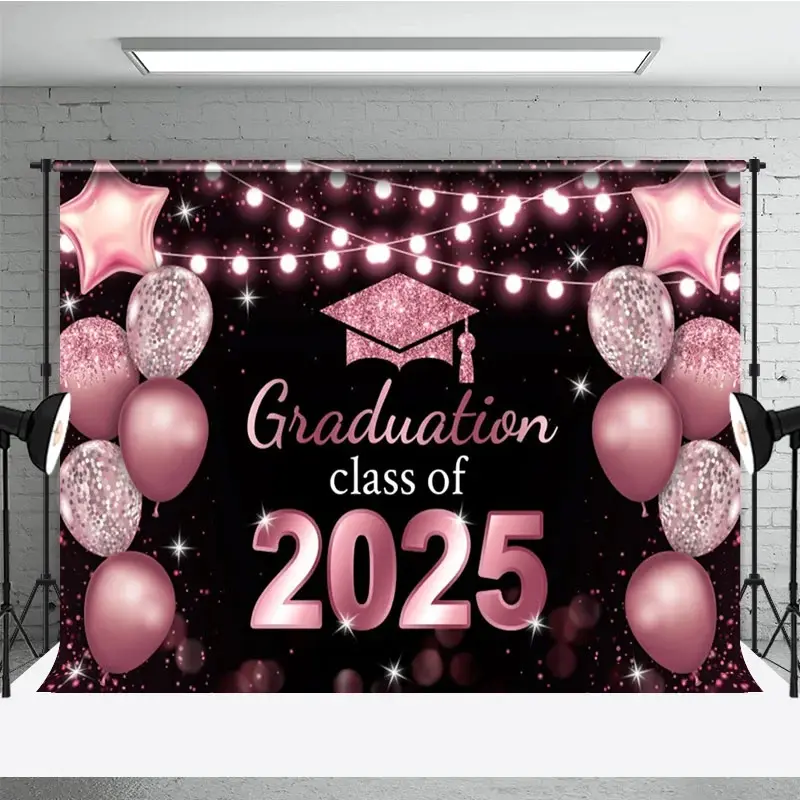Aperturee Bokeh Black Pink Balloon Glitter Graduation Backdrop, 3X2FT(1MX0.6M), 14 USD, graduation backdrops, NYHD11316954-M